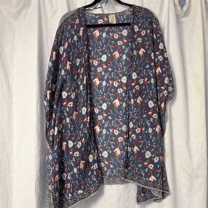Japna Women's Blue Floral Kimono Coverup, One Size, Boho Cottagecore